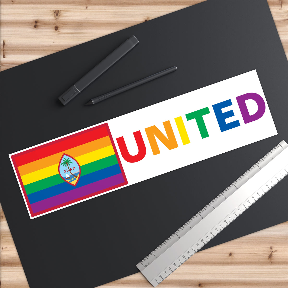 Guam Rainbow Pride Flag "UNITED" Bumper Sticker