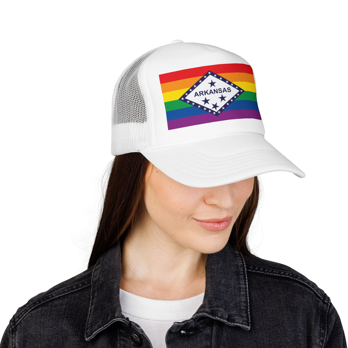 Arkansas Rainbow Pride Flag "UNITED" Printed Foam Trucker Hat, Several Color Options