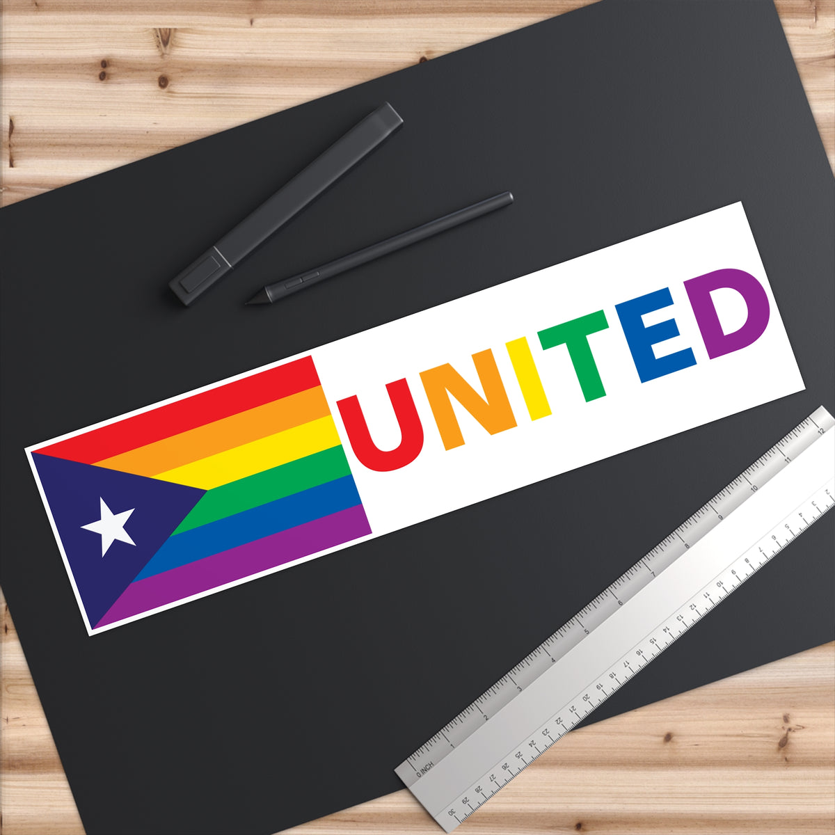 Puerto Rico Rainbow Pride Flag "UNITED" Bumper Sticker