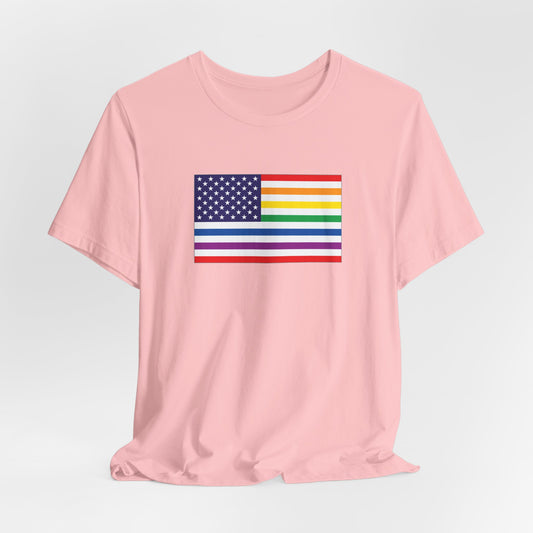 USA Old Glory Stars n Stripes Rainbow and White Pride Flag T-shirt, Several Color Options
