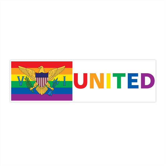 U.S. Virgin Islands Rainbow Pride Flag "UNITED" Bumper Sticker
