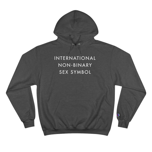 International Non-Binary Sex Symbol Hoodie (Champion®) - Black and Charcoal Heather with White Deco