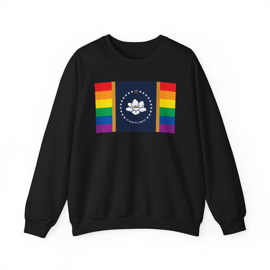 Mississippi Rainbow Pride Flag Unisex Crewneck Sweatshirt, White, Black or Light Pink