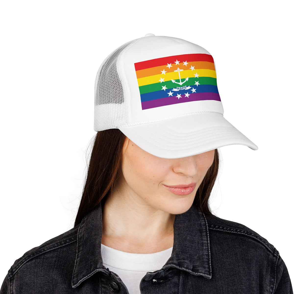 Rhode Island Rainbow Pride Flag "UNITED" Printed Foam Trucker Hat, Several Color Options