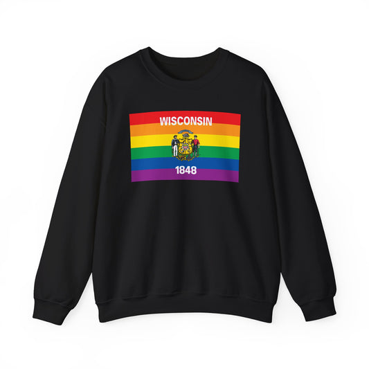 Wisconsin Rainbow Pride Flag Unisex Crewneck Sweatshirt, White, Black or Light Pink