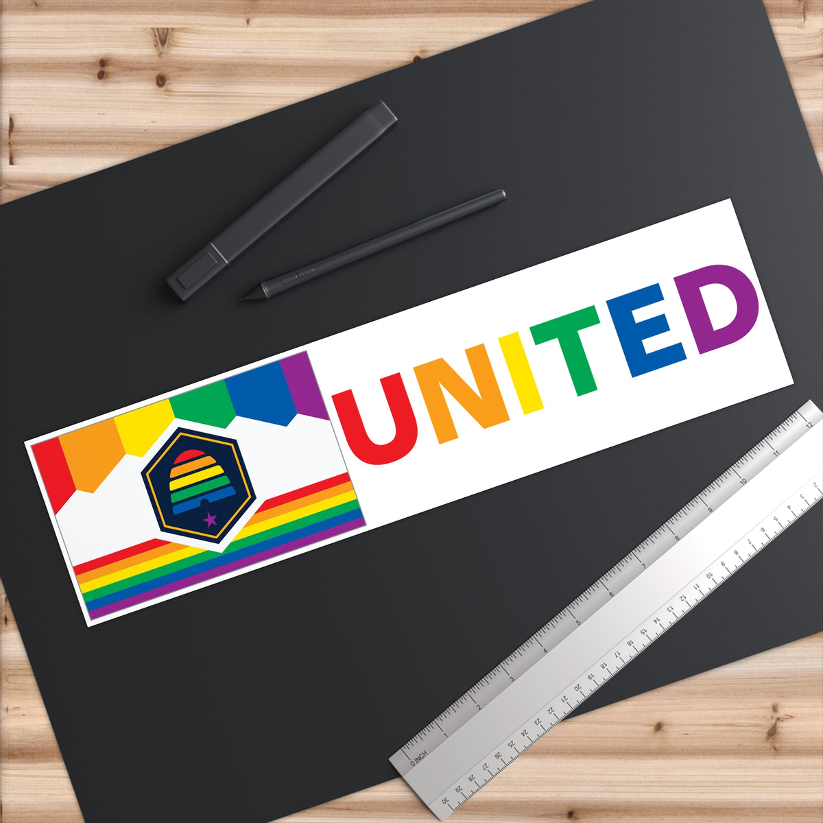 Utah Rainbow Pride Flag "UNITED" Bumper Sticker