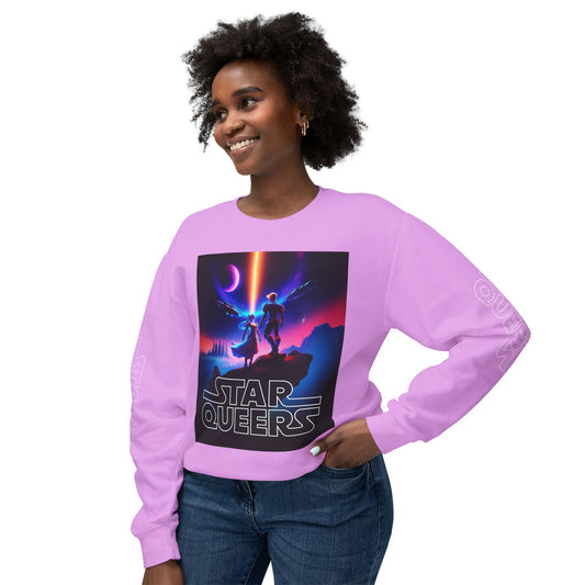 STAR QUEERS Graphic Universal Lightweight Crewneck Sweatshirt - Black and Neon Violet