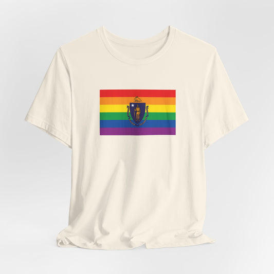 Massachusetts Rainbow Pride Flag T-shirt, Several Color Options