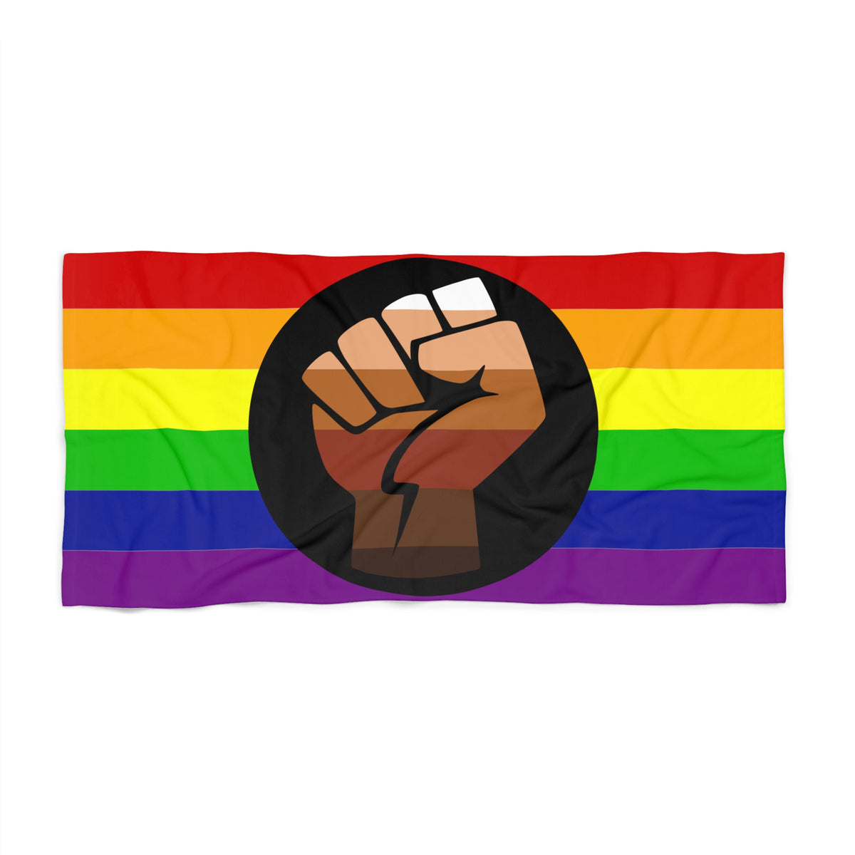 Queer People Of Color (POC) Pride Flag Beach Towel - horizontal stripe deco