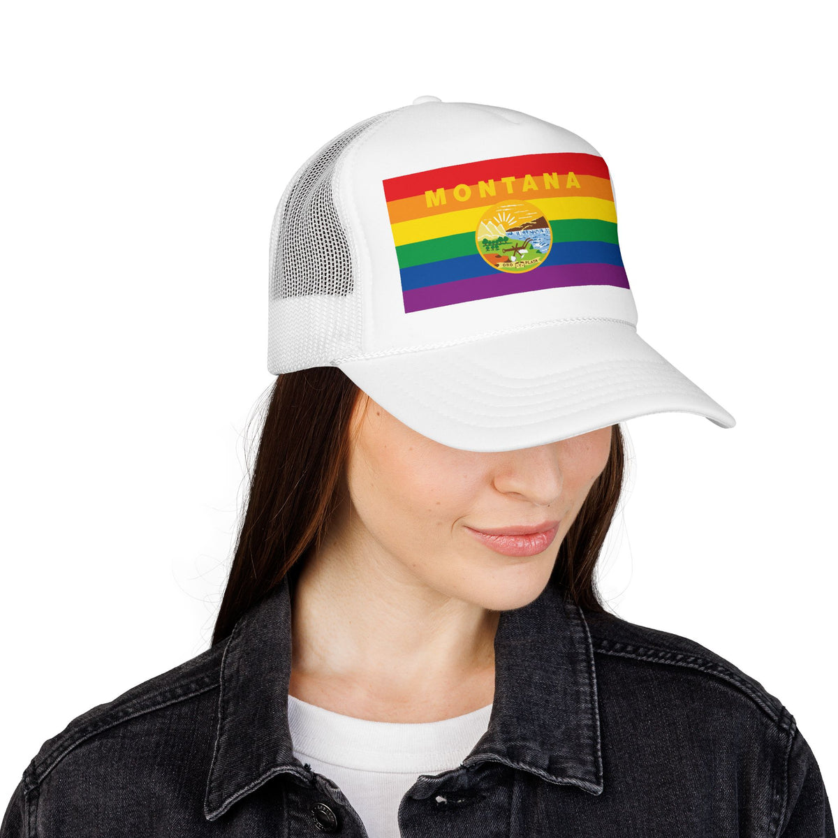 Montana Rainbow Pride Flag "UNITED" Printed Foam Trucker Hat, Several Color Options