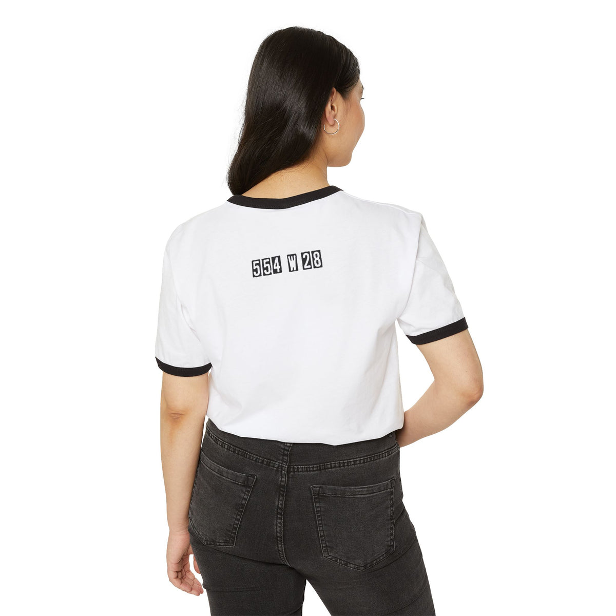 Eagle 554 W 28 Ringer Tee, White with Black Deco