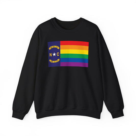 North Carolina Rainbow Pride Flag Unisex Crewneck Sweatshirt, White, Black or Light Pink