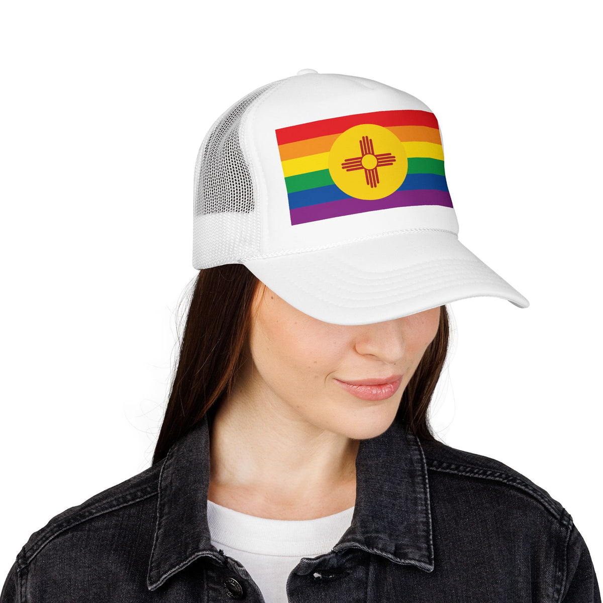 New Mexico Rainbow Pride Flag "UNITED" Printed Foam Trucker Hat, Several Color Options