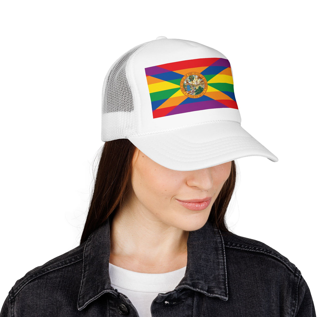 Florida Rainbow Pride Flag "UNITED" Printed Foam Trucker Hat, Several Color Options