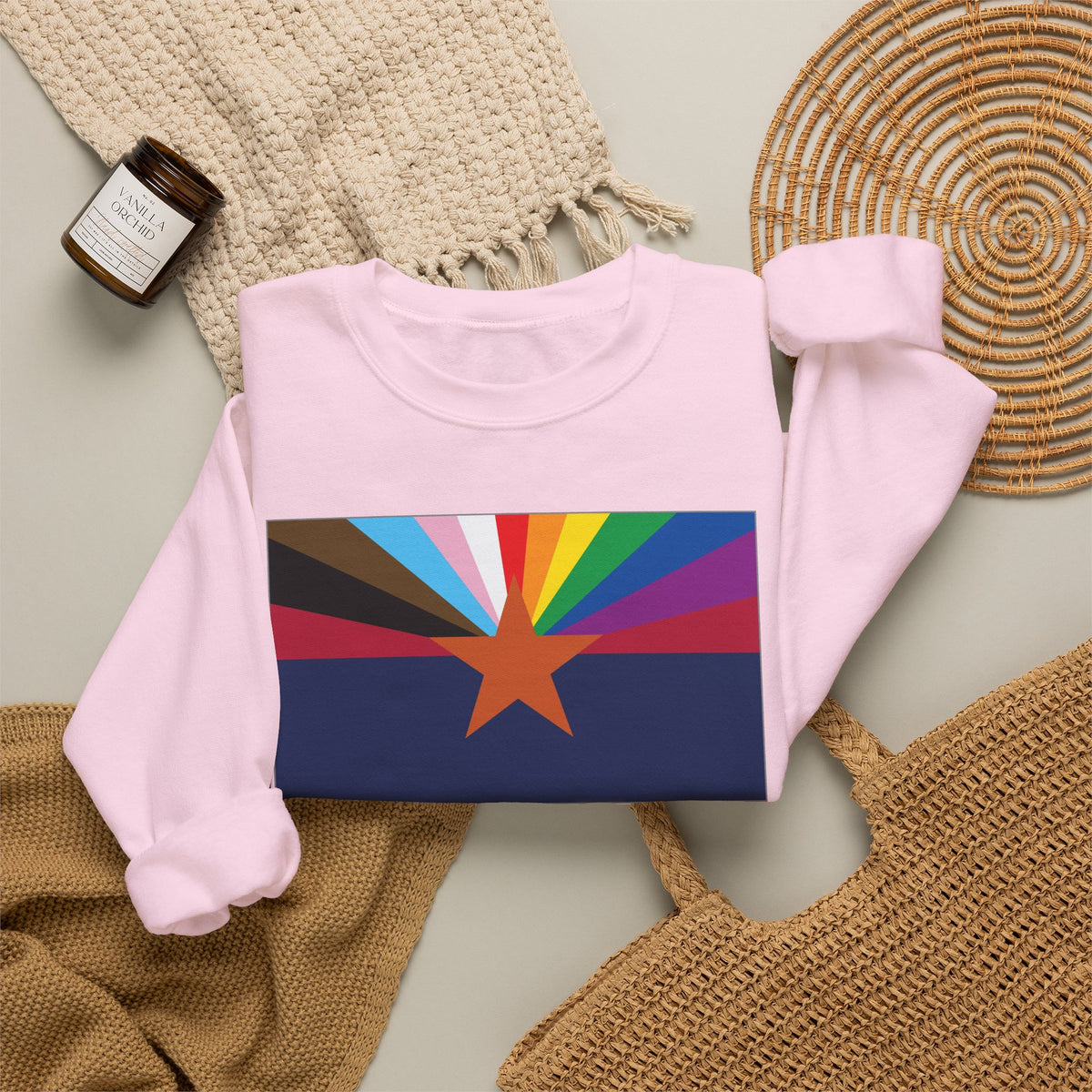 Arizona Rainbow Pride Flag Unisex Crewneck Sweatshirt, White, Black or Light Pink