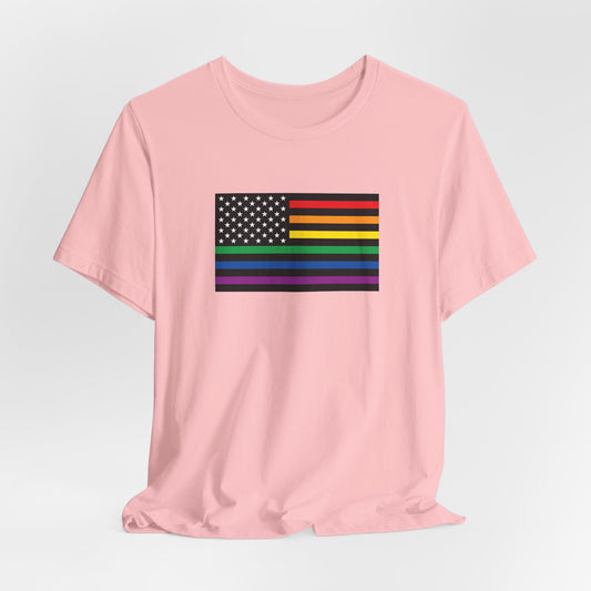 USA Old Glory Stars n Stripes Rainbow and Black Pride Flag T-shirt, Several Color Options