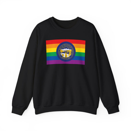 Nebraska Rainbow Pride Flag Unisex Crewneck Sweatshirt, White, Black or Light Pink