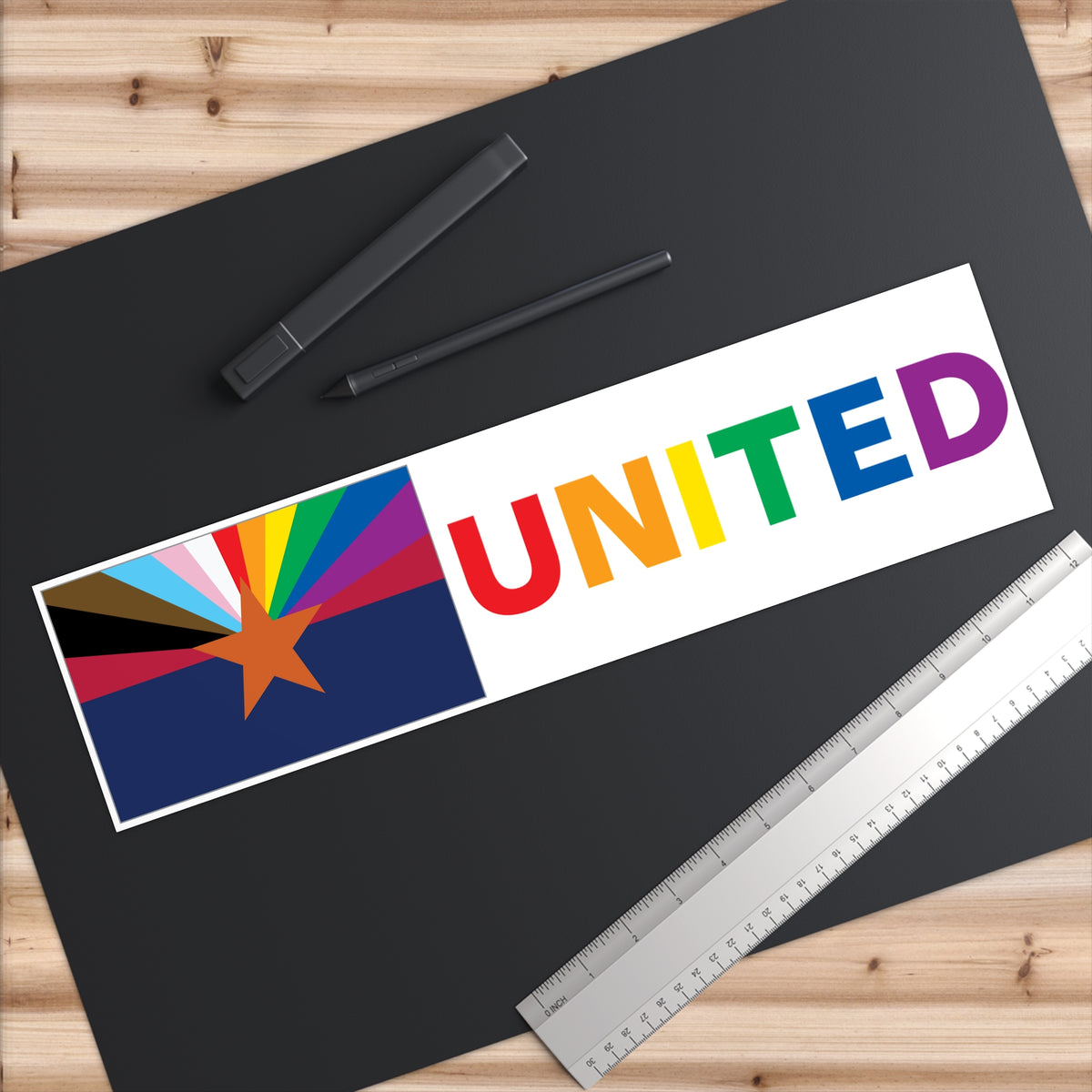 Arizona Rainbow Pride Flag "UNITED" Bumper Sticker