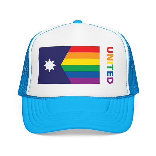 Minnesota Rainbow Pride Flag "UNITED" Printed Foam Trucker Hat, Several Color Options