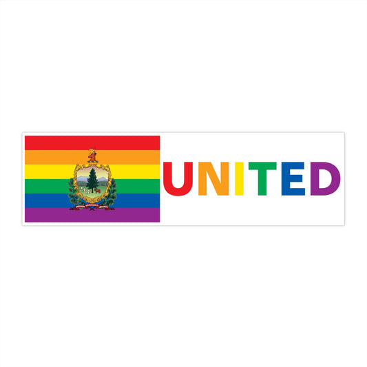 Vermont Rainbow Pride Flag "UNITED" Bumper Sticker