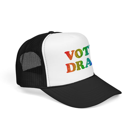 VOTE DRAG Trucker Cap: Rainbow Glitter, Drag Visibility & Creative Freedom Statement Hat