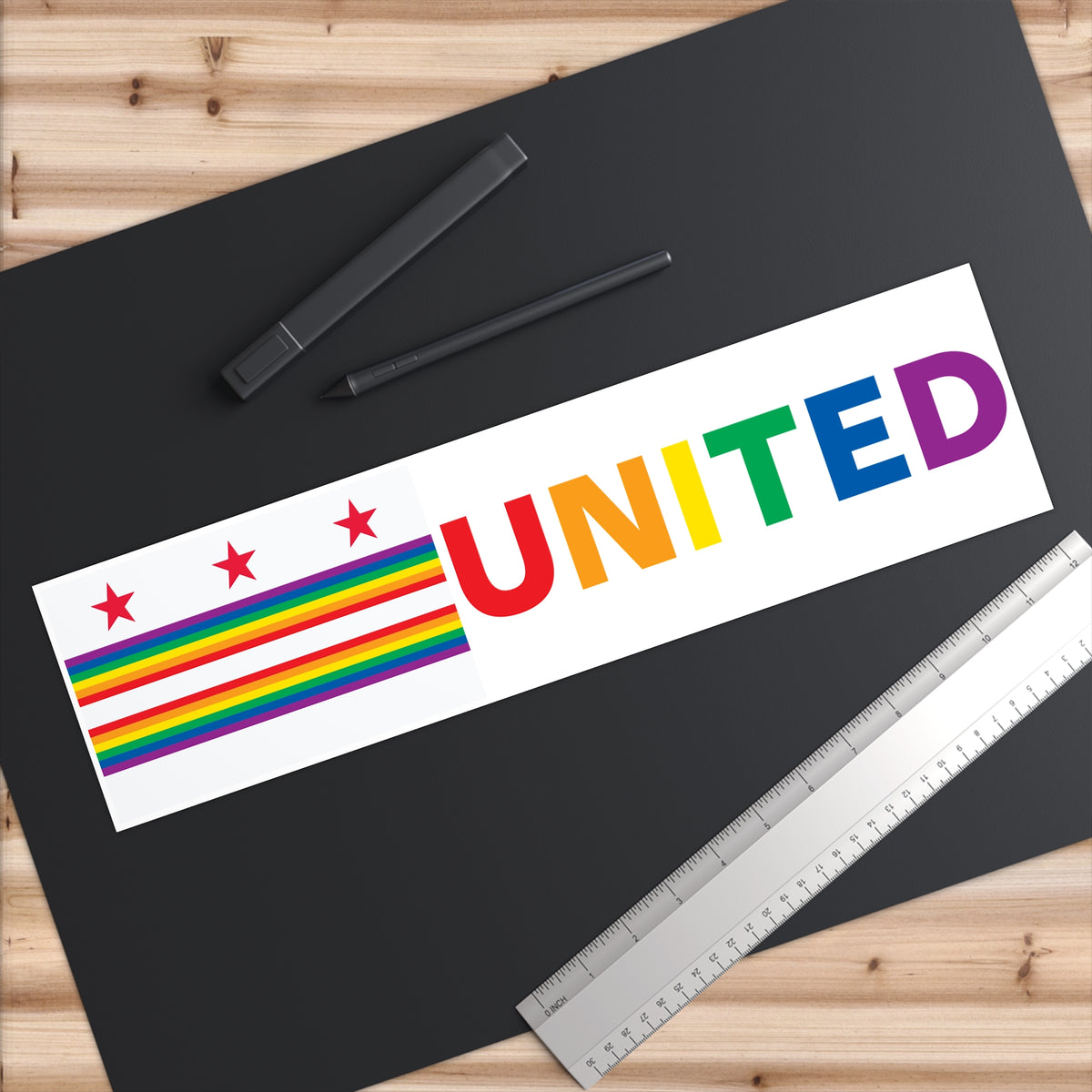 Washington, D.C. Rainbow Pride Flag "UNITED" Bumper Sticker