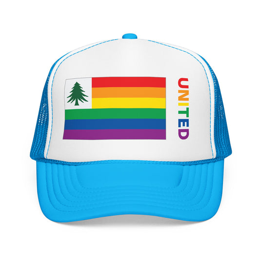New England Rainbow Pride Flag "UNITED" Printed Foam Trucker Hat, Several Color Options