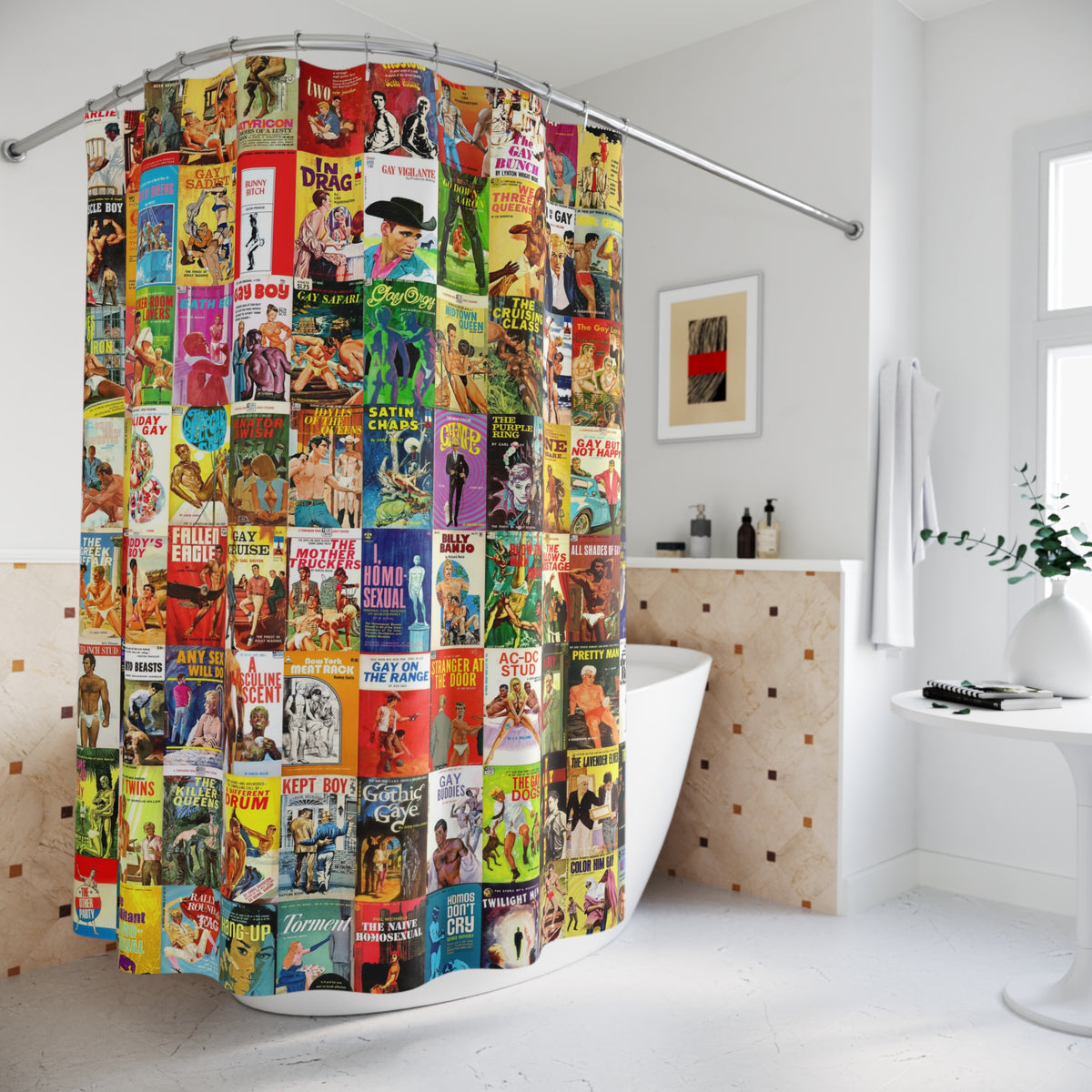 Mid-Century Gay Pulp Fiction Shower Curtain