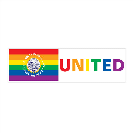 South Dakota Rainbow Pride Flag "UNITED" Bumper Sticker