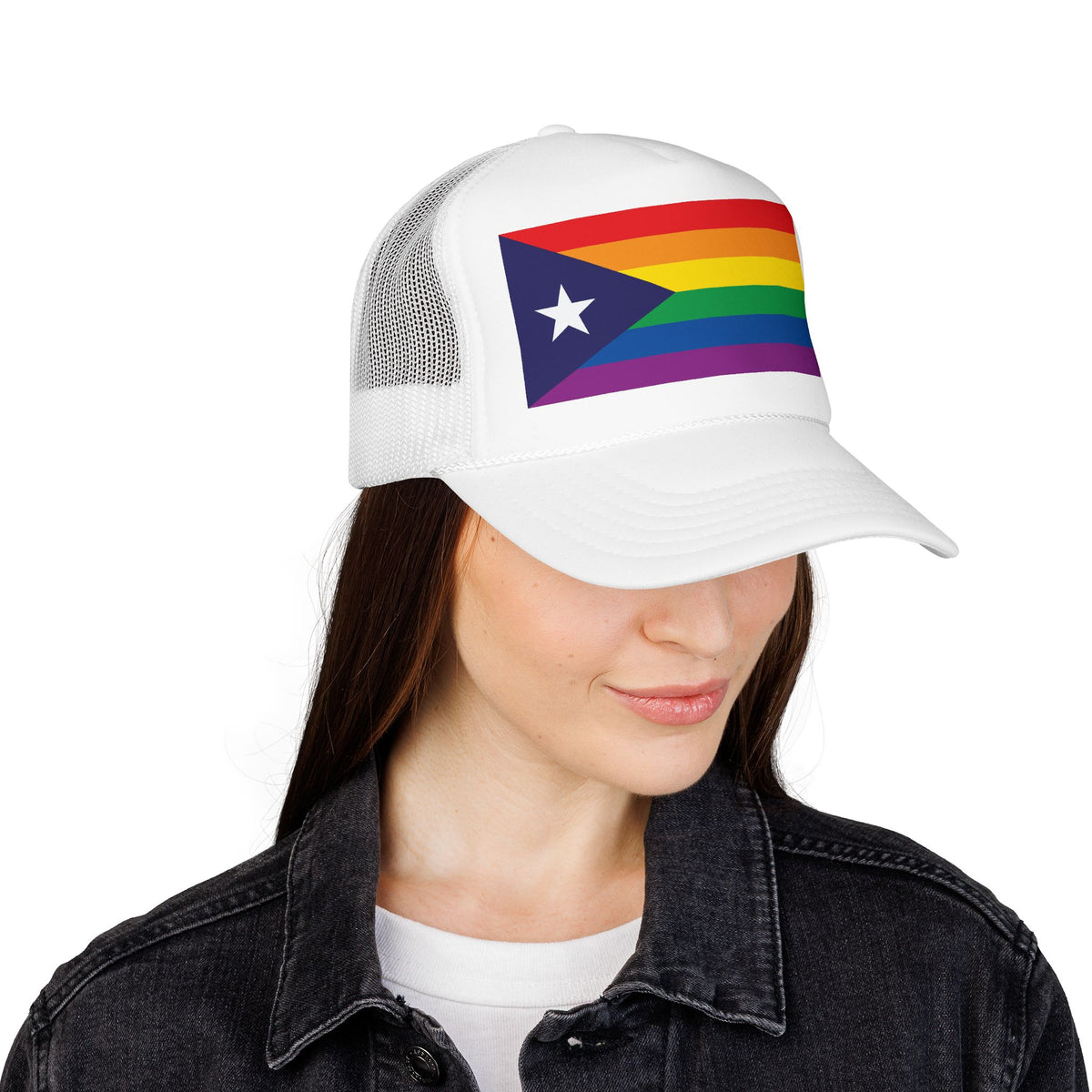 Puerto Rico Rainbow Pride Flag "UNITED" Printed Foam Trucker Hat, Several Color Options