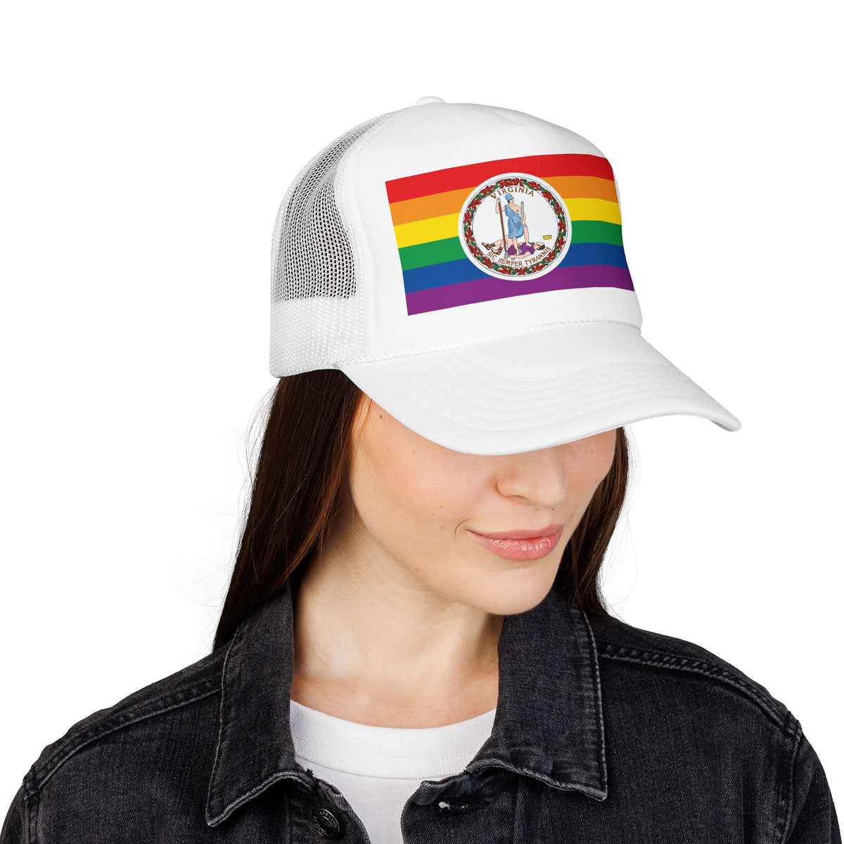 Virginia Rainbow Pride Flag "UNITED" Printed Foam Trucker Hat, Several Color Options