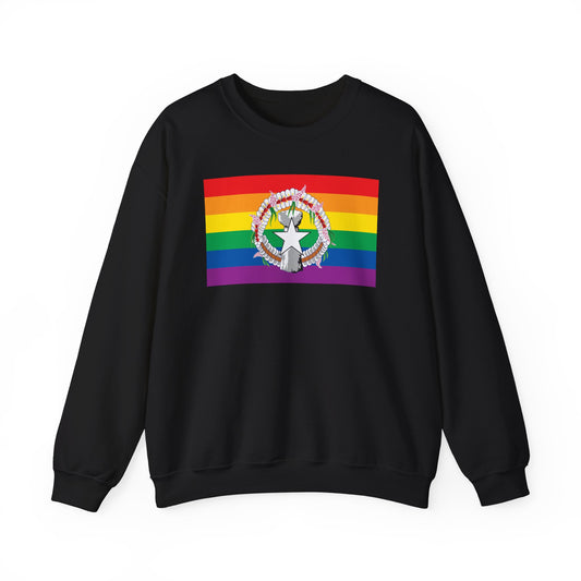 Northern Mariana Islands Rainbow Pride Flag Unisex Crewneck Sweatshirt, White, Black or Light Pink