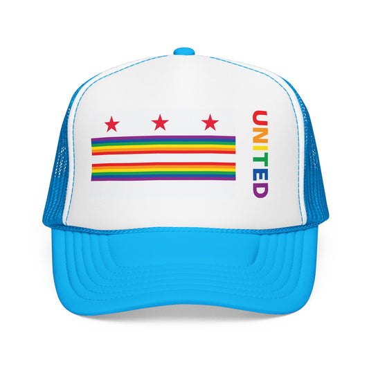 Washington, D.C. Rainbow Pride Flag "UNITED" Printed Foam Trucker Hat, Several Color Options