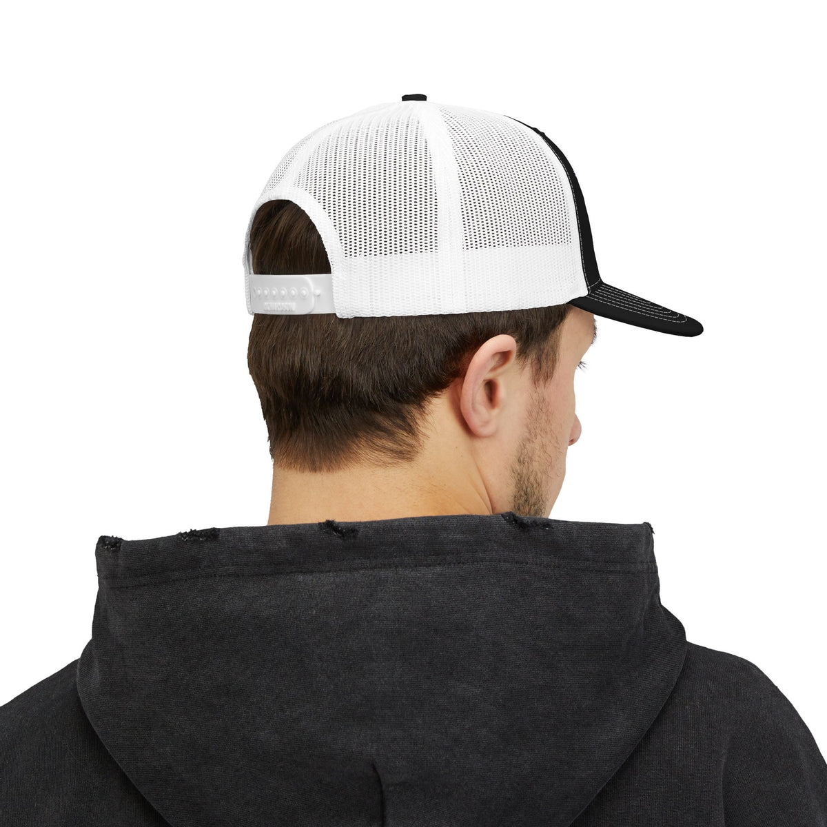 West Virginia Bisexual Pride Stack Embroidered Trucker, Snapback Trucker Cap, Black front with White mesh in back