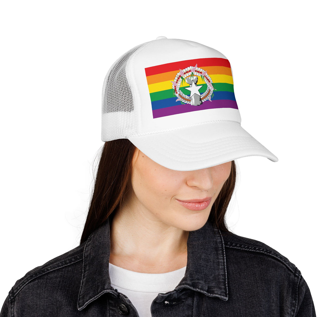 Northern Mariana Islands Rainbow Pride Flag "UNITED" Printed Foam Trucker Hat, Several Color Options