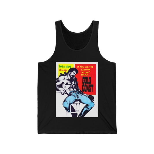 GOLD COAST Leather Levi Tank Top, Chicago Leather Bar Poster Tribute