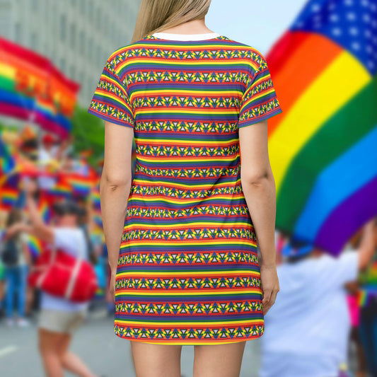 Progress Pride T-Shirt Dress - triangle arrow pattern deco
