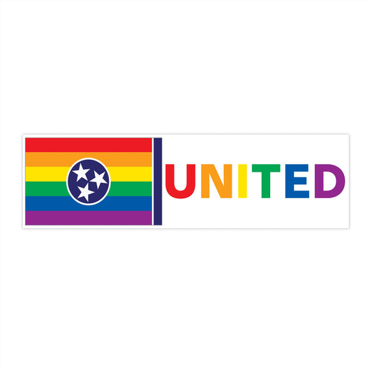 Tennessee Rainbow Pride Flag "UNITED" Bumper Sticker