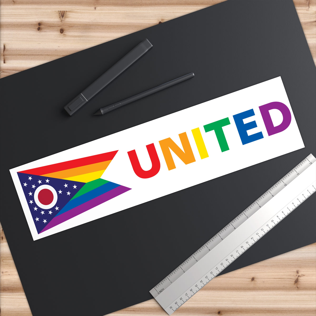 Ohio Rainbow Pride Flag "UNITED" Bumper Sticker