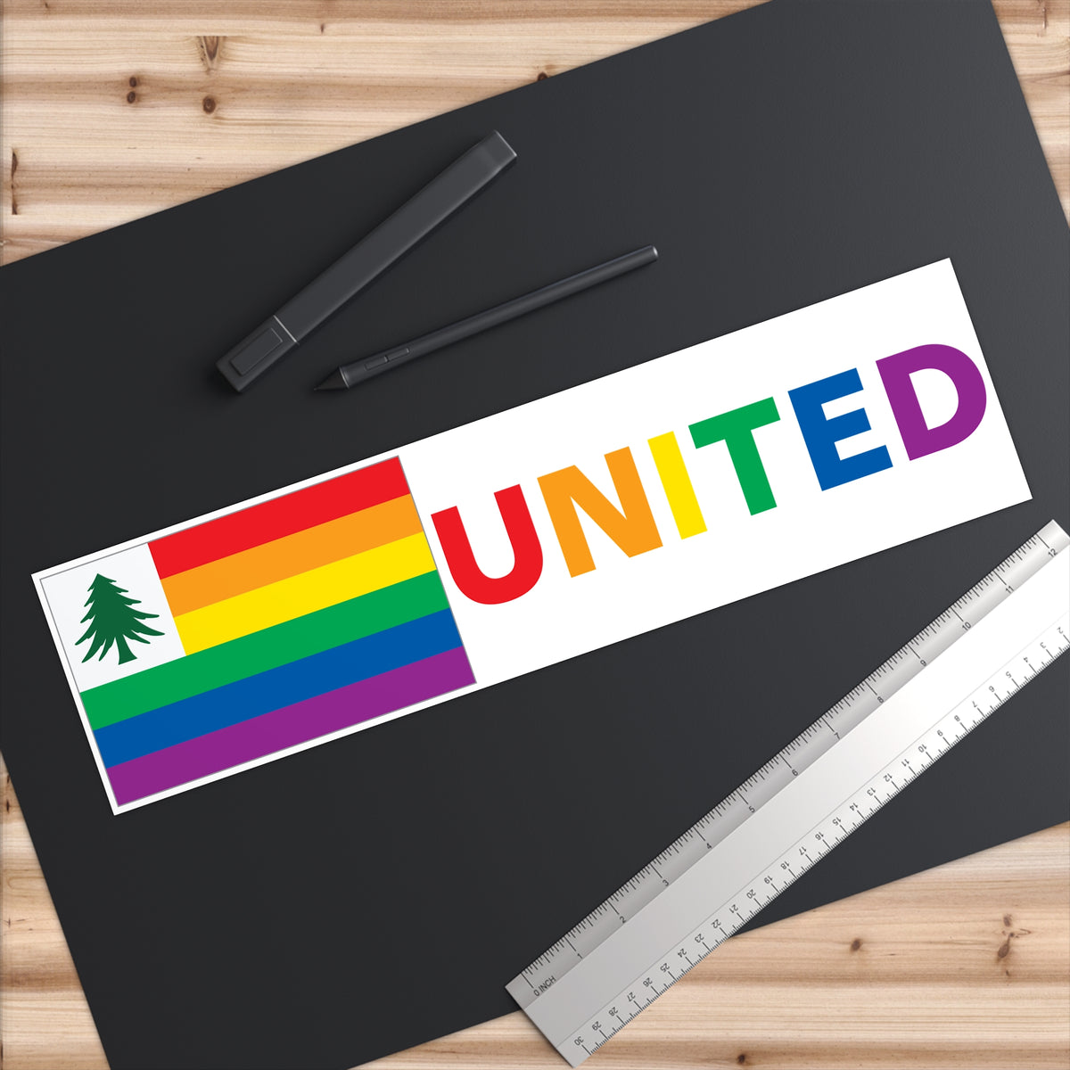 New England Rainbow Pride Flag "UNITED" Bumper Sticker