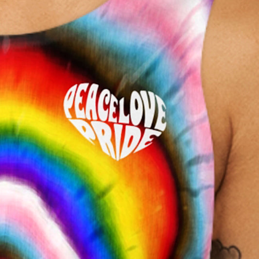 LOVE PEACE PRIDE Tank Top - progress pride tie-dye deco