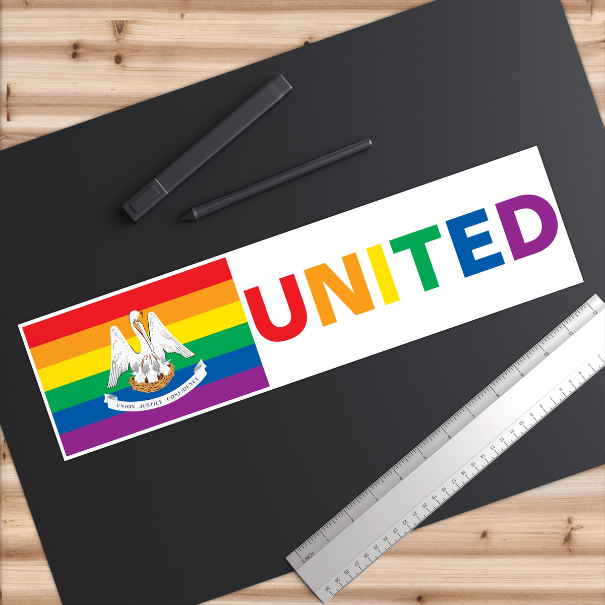 Louisiana Rainbow Pride Flag "UNITED" Bumper Sticker