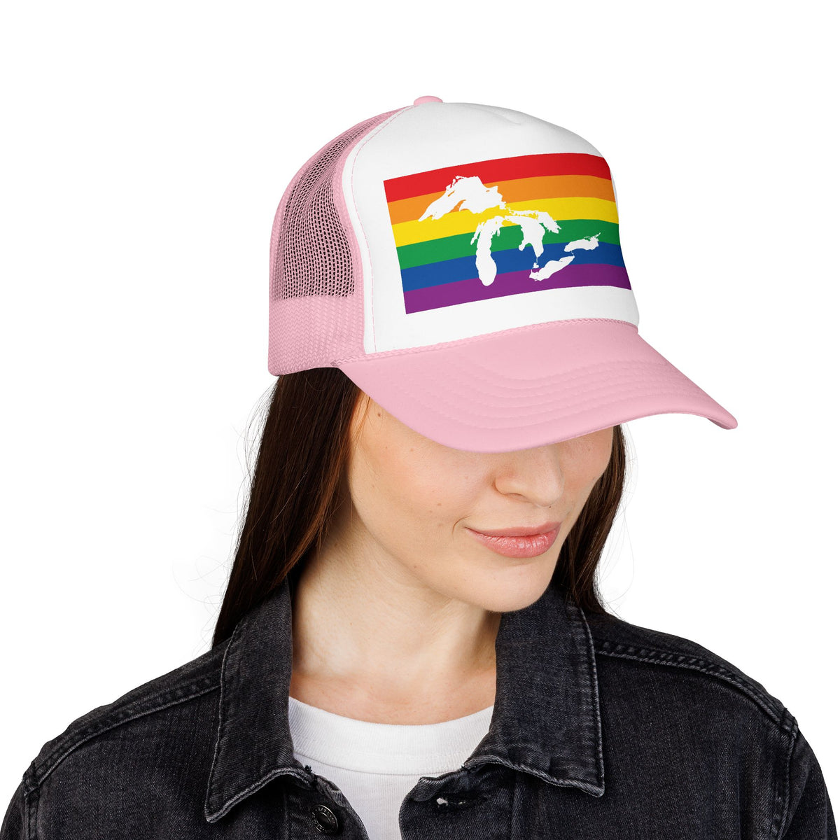 Great Lakes Region Rainbow Pride Flag "UNITED" Printed Foam Trucker Hat, Several Color Options