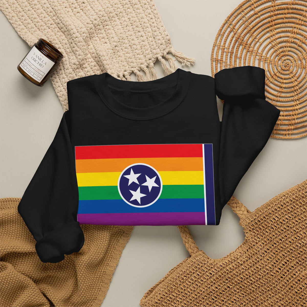 Tennessee Rainbow Pride Flag Unisex Crewneck Sweatshirt, White, Black or Light Pink
