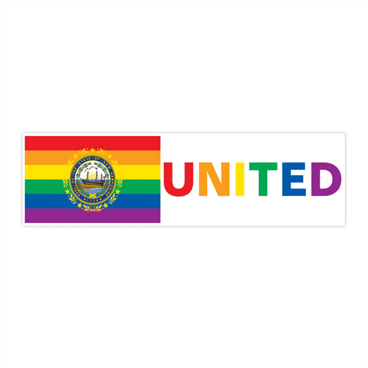 New Hampshire Rainbow Pride Flag "UNITED" Bumper Sticker
