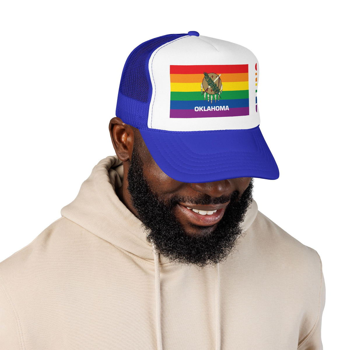 Oklahoma Rainbow Pride Flag "UNITED" Printed Foam Trucker Hat, Several Color Options