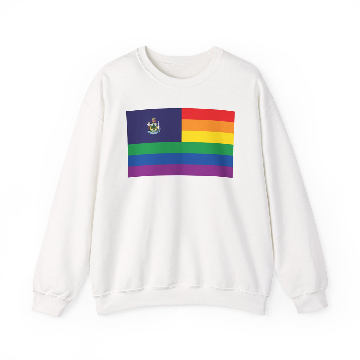 Maine Rainbow Pride Flag Unisex Crewneck Sweatshirt, White, Black or Light Pink