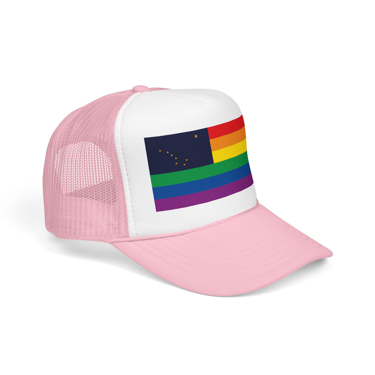 Alaska Rainbow Pride Flag "UNITED" Printed Foam Trucker Hat, Several Color Options