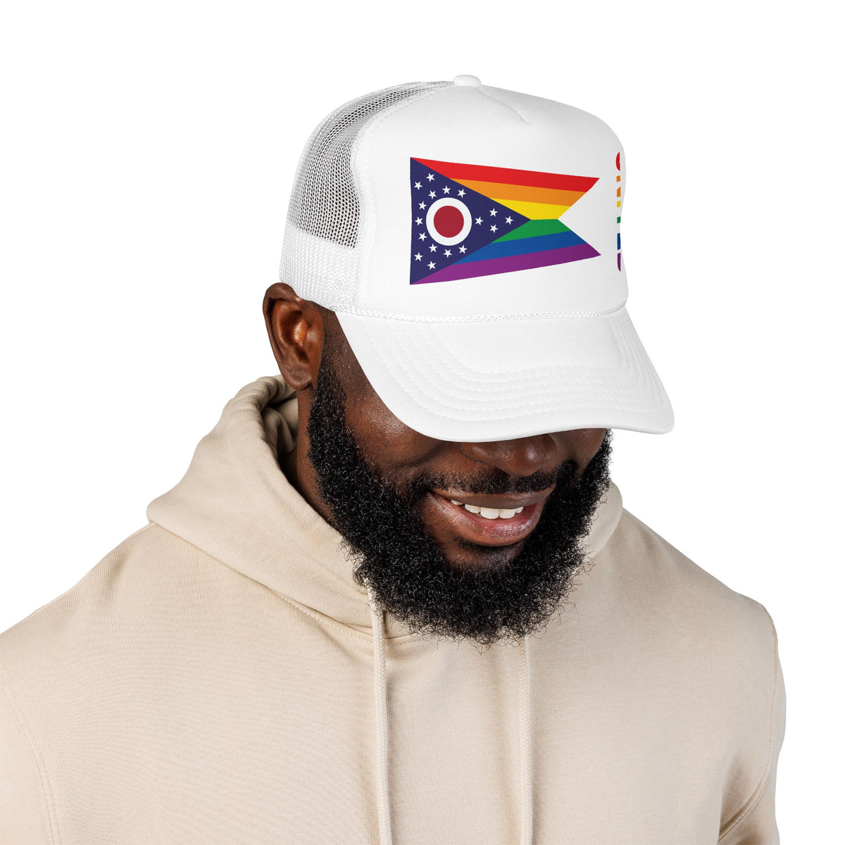 Ohio Rainbow Pride Flag "UNITED" Printed Foam Trucker Hat, Several Color Options