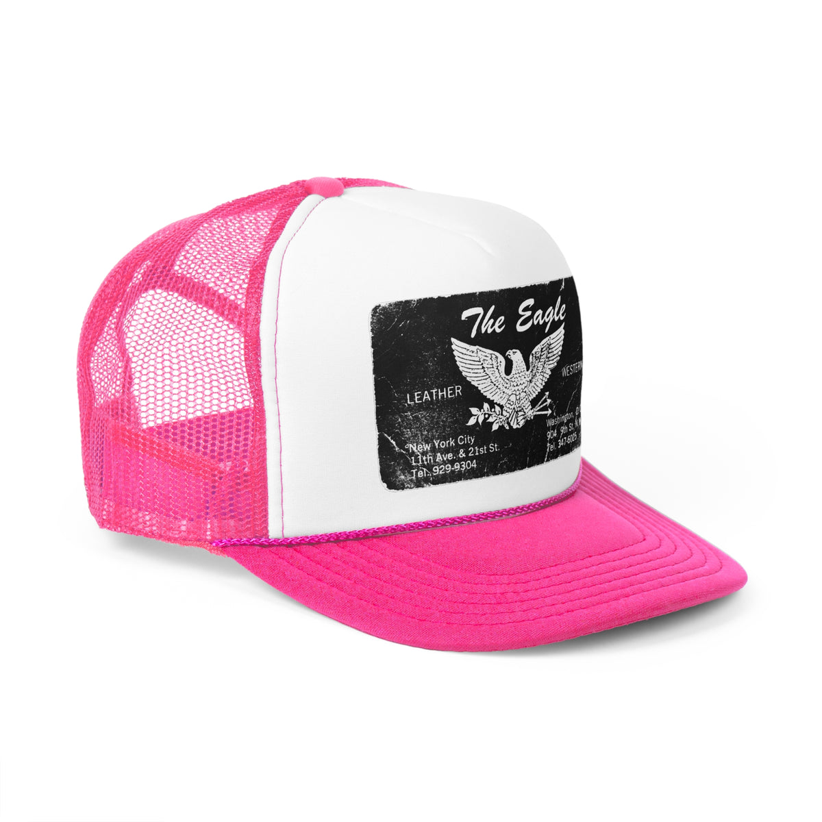 Leather Bar Trucker Caps - The Eagle's Nest LGBTQIA+ Pride History, Black or Pink with Black Deco